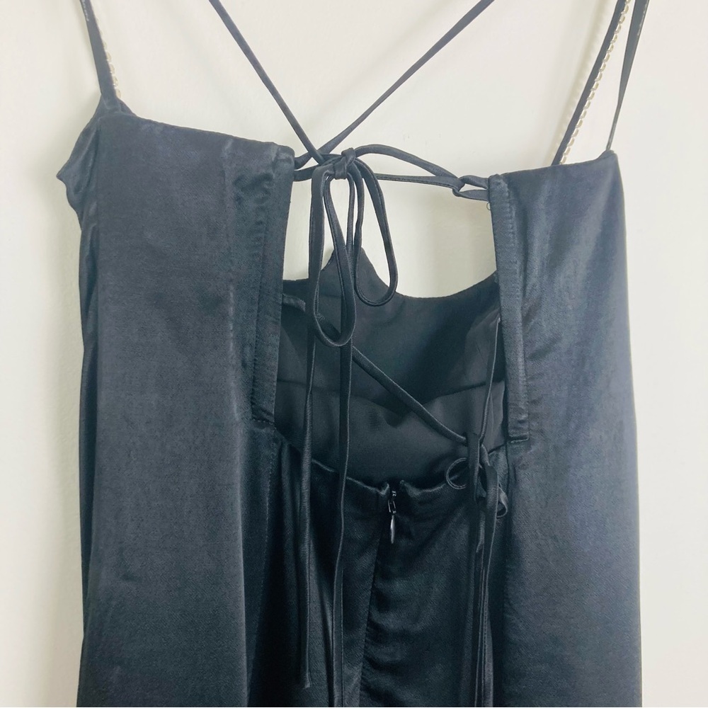 For Love & Lemons Elora black satin mini dress with rhinestone straps. NWT Small - Picture 7 of 9